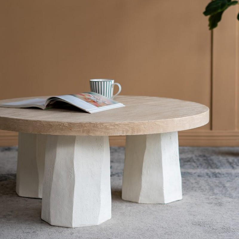 Artekko Alcott Τραπέζι Σαλονιού από Μαγνήσιο και Ξύλο Ελάτης σε Λευκό και Εκρού (Φ90x40)cm