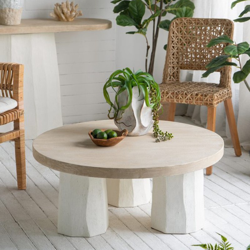 Artekko Alcott Τραπέζι Σαλονιού από Μαγνήσιο και Ξύλο Ελάτης σε Λευκό και Εκρού (Φ90x40)cm