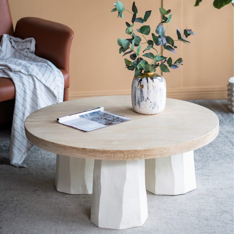 Artekko Alcott Τραπέζι Σαλονιού από Μαγνήσιο και Ξύλο Ελάτης σε Λευκό και Εκρού (Φ90x40)cm