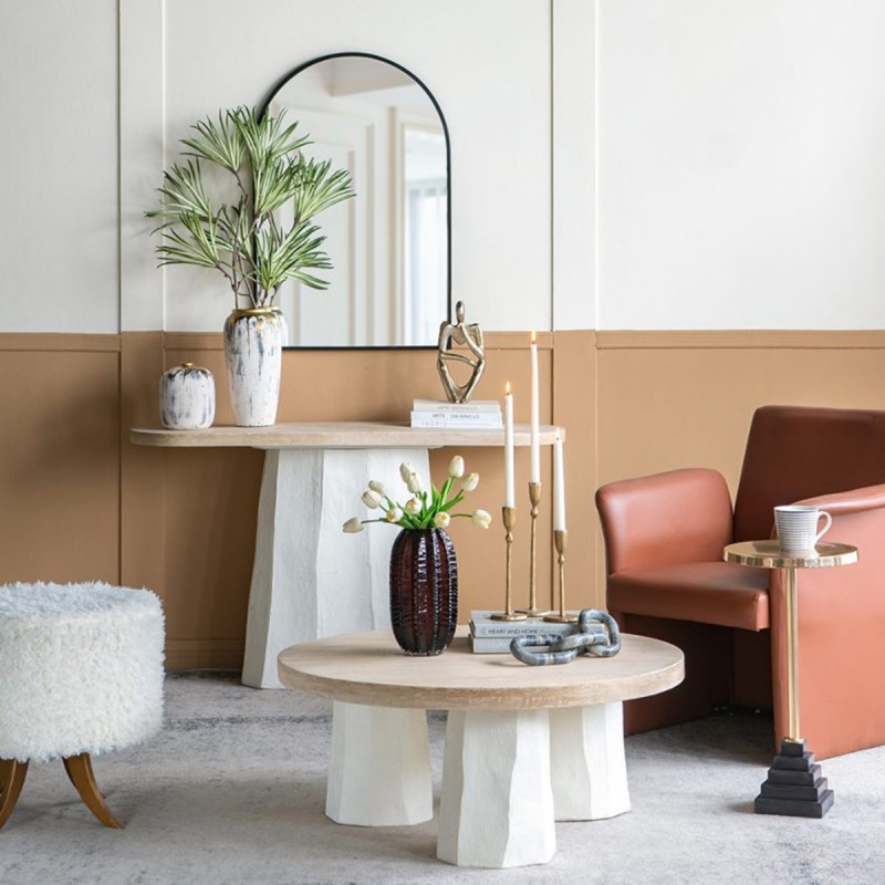 Artekko Alcott Τραπέζι Σαλονιού από Μαγνήσιο και Ξύλο Ελάτης σε Λευκό και Εκρού (Φ90x40)cm