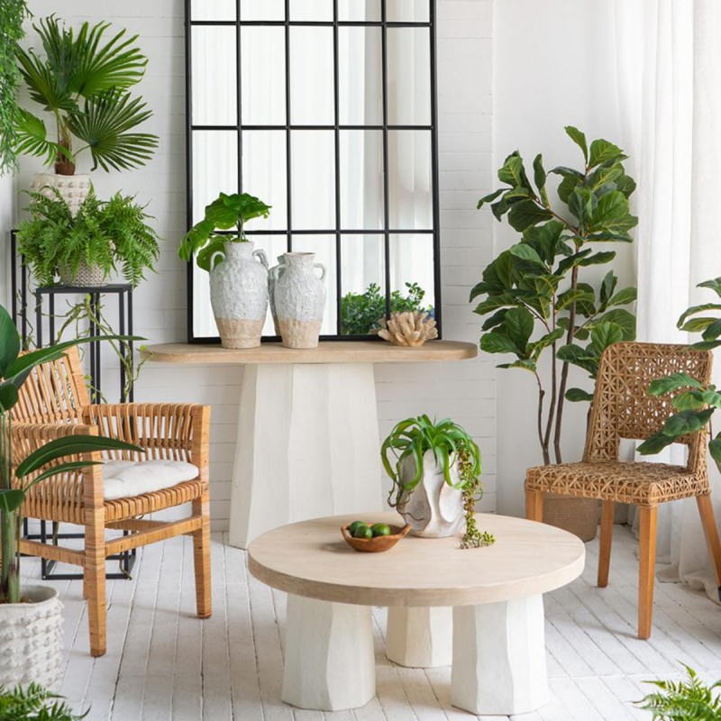 Artekko Alcott Τραπέζι Σαλονιού από Μαγνήσιο και Ξύλο Ελάτης σε Λευκό και Εκρού (Φ90x40)cm