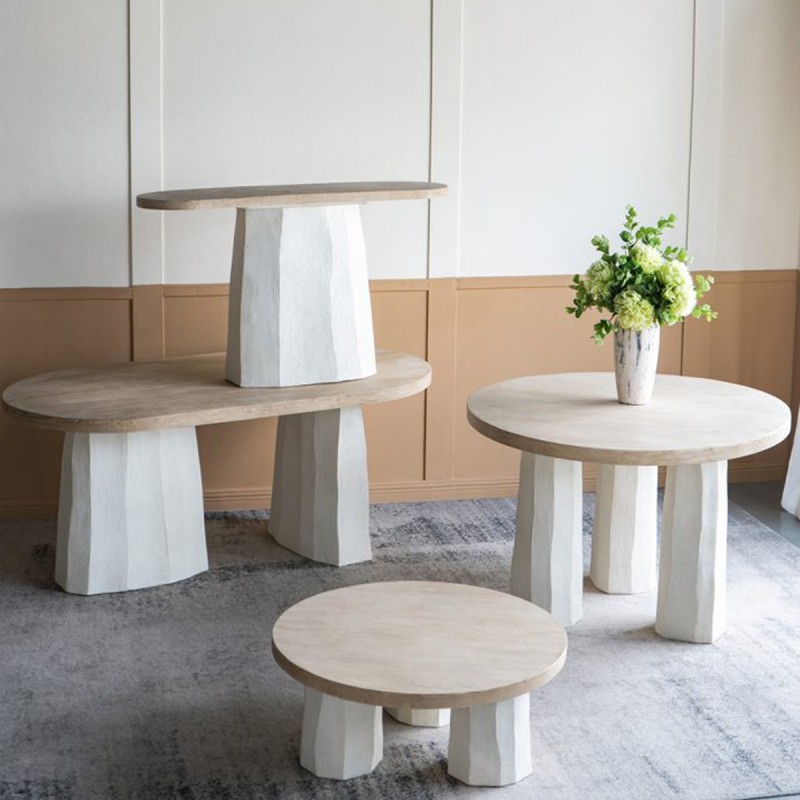 Artekko Alcott Τραπέζι Σαλονιού από Μαγνήσιο και Ξύλο Ελάτης σε Λευκό και Εκρού (Φ90x40)cm