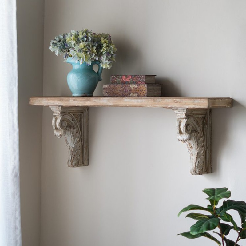 Artekko Alcott Ράφι Τοίχου από Μαγνήσιο και Ξύλο Ελάτης σε Λευκή Πατίνα με Φυσική Απόχρωση (110x29x40)cm