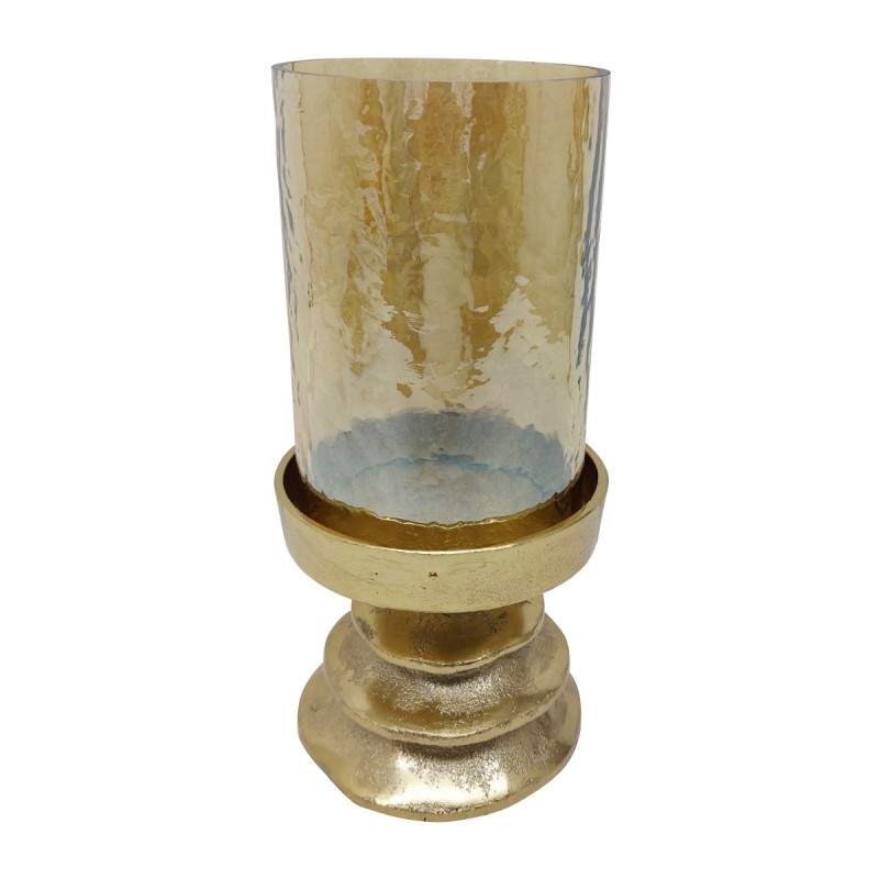 Artekko Amber Γυάλινο Κηροπήγιο σε Χρυσή Μεταλλική Βάση (12.8x12.8x22.8)cm