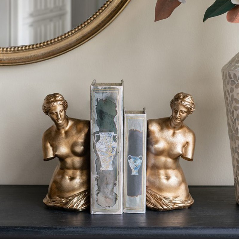 Artekko Bookends Χρυσοί Βιβλιοστάτες Ρητίνης με Γυναικεία Φιγούρα (11.5x13x26)cm 2pcs