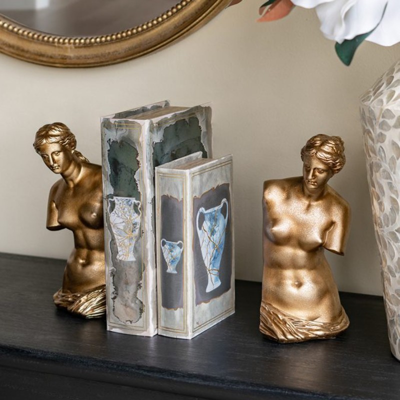 Artekko Bookends Χρυσοί Βιβλιοστάτες Ρητίνης με Γυναικεία Φιγούρα (11.5x13x26)cm 2pcs