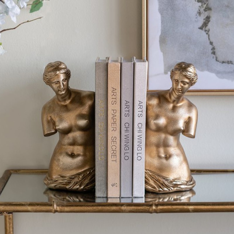 Artekko Bookends Χρυσοί Βιβλιοστάτες Ρητίνης με Γυναικεία Φιγούρα (11.5x13x26)cm 2pcs