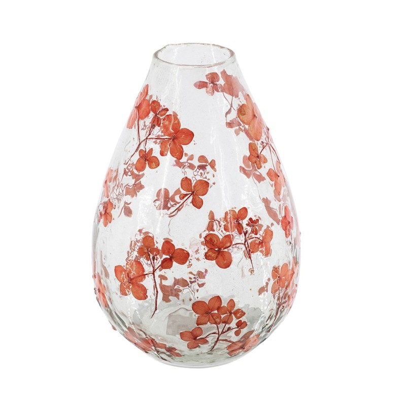 Artekko Aphelios Διάφανο Γυάλινο Βάζο με Πορτοκαλί Λουλούδια (15.2x15.2x23)cm