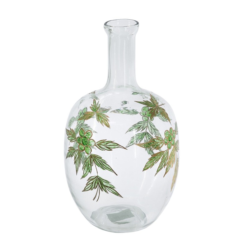 Artekko Aphelios Διάφανο Γυάλινο Βάζο Διακοσμημένο με Πράσινα Λουλούδια (23x23x42)cm