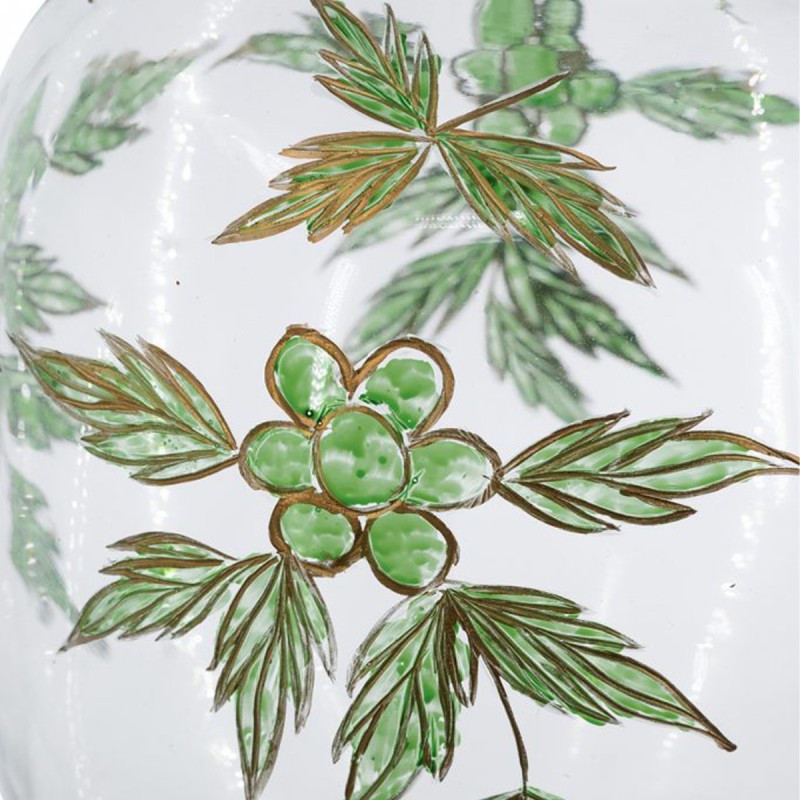 Artekko Aphelios Διάφανο Γυάλινο Βάζο Διακοσμημένο με Πράσινα Λουλούδια (23x23x42)cm