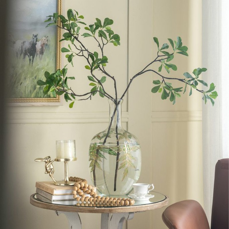 Artekko Aphelios Διάφανο Γυάλινο Βάζο Διακοσμημένο με Πράσινα Λουλούδια (23x23x42)cm