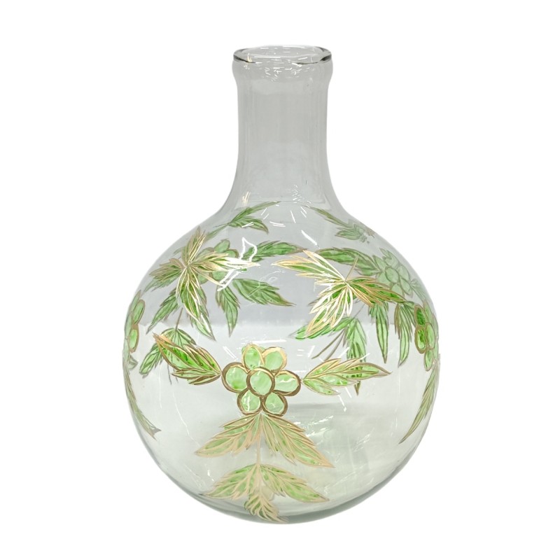 Artekko Aphelios Διάφανο Γυάλινο Βάζο Διακοσμημένο με Πράσινα Λουλούδια (20x20x28)cm