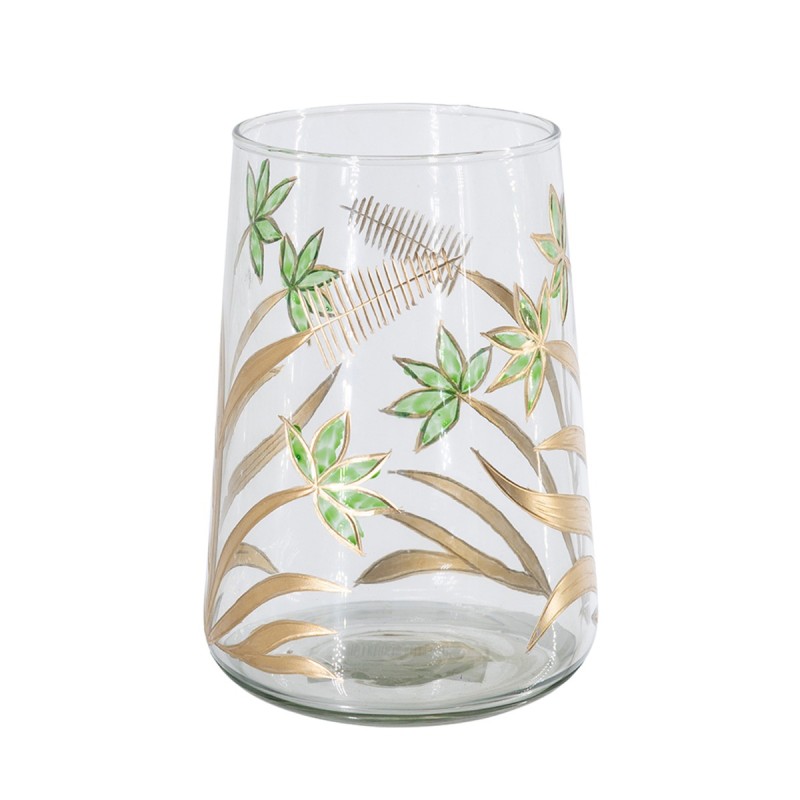 Artekko Aphelios Διάφανο Γυάλινο Βάζο Διακοσμημένο με Πράσινα Λουλούδια (14x14x25)cm