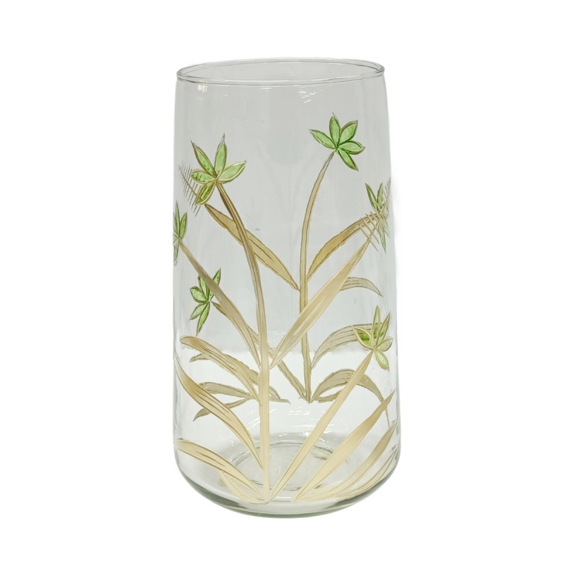 Artekko Aphelios Διάφανο Γυάλινο Βάζο Διακοσμημένο με Πράσινα Λουλούδια (14x14x25)cm