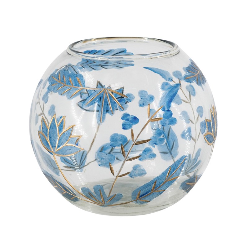 Artekko Aphelios Διάφανο Γυάλινο Βάζο Διακοσμημένο με Μπλε Λουλούδια (14x14x12.5)cm