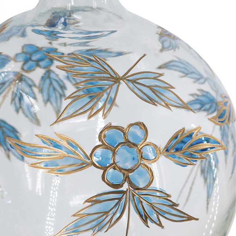 Artekko Aphelios Διάφανο Γυάλινο Βάζο Διακοσμημένο με Μπλε Λουλούδια (20.3x20.3x22.9)cm