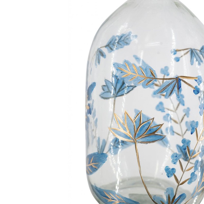 Artekko Aphelios Διάφανο Γυάλινο Βάζο Διακοσμημένο με Μπλε Λουλούδια (11.5x11.5x25.5)cm