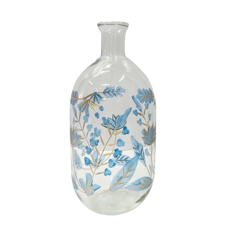 Artekko Aphelios Διάφανο Γυάλινο Βάζο Διακοσμημένο με Μπλε Λουλούδια (11.5x11.5x25.5)cm