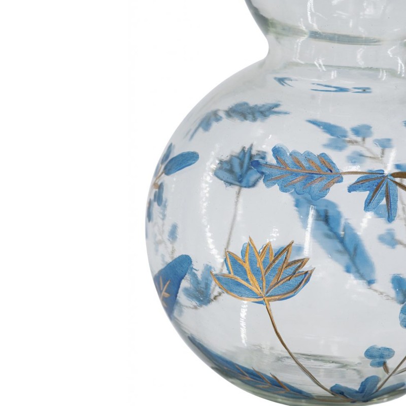 Artekko Aphelios Διάφανο Γυάλινο Βάζο Διακοσμημένο με Μπλε Λουλούδια (15x15x21.6)cm