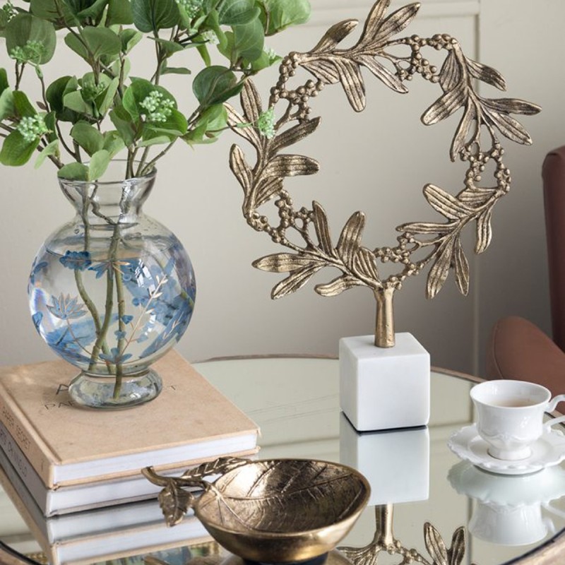 Artekko Aphelios Διάφανο Γυάλινο Βάζο Διακοσμημένο με Μπλε Λουλούδια (15x15x21.6)cm