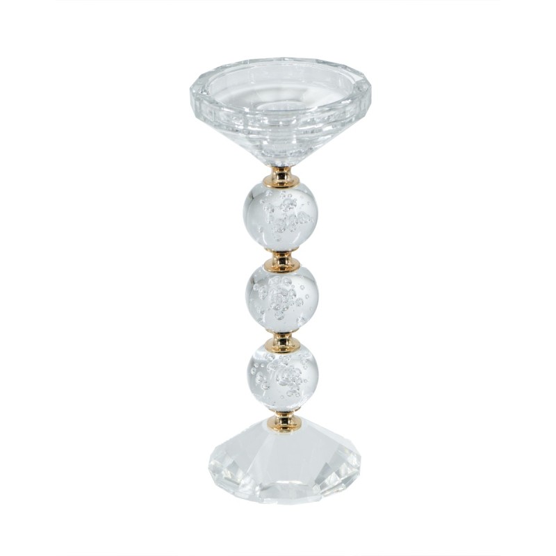 Artekko Glassy Διάφανο Γυάλινο Κηροπήγιο με Χρυσές Λεπτομέριες (9x9x22.5)cm