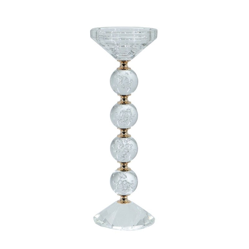 Artekko Glassy Διάφανο Γυάλινο Κηροπήγιο με Χρυσές Λεπτομέριες (9x9x27.5)cm