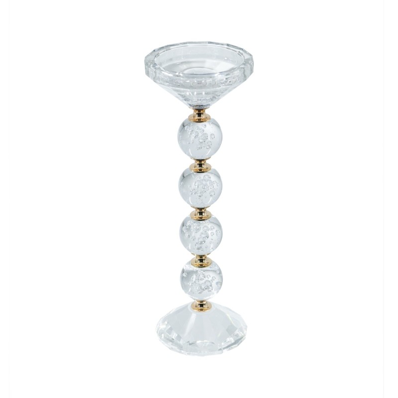 Artekko Glassy Διάφανο Γυάλινο Κηροπήγιο με Χρυσές Λεπτομέριες (9x9x27.5)cm