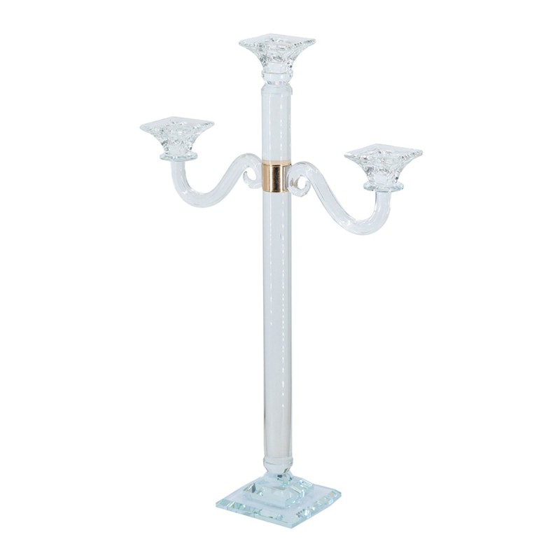 Artekko Glassy Διάφανο Γυάλινο Κηροπήγιο με Χρυσές Λεπτομέριες (38.5x12x62)cm