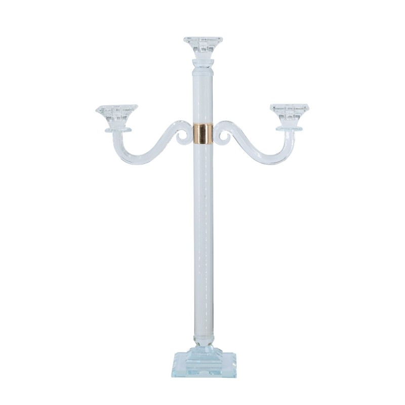 Artekko Glassy Διάφανο Γυάλινο Κηροπήγιο με Χρυσές Λεπτομέριες (38.5x12x62)cm