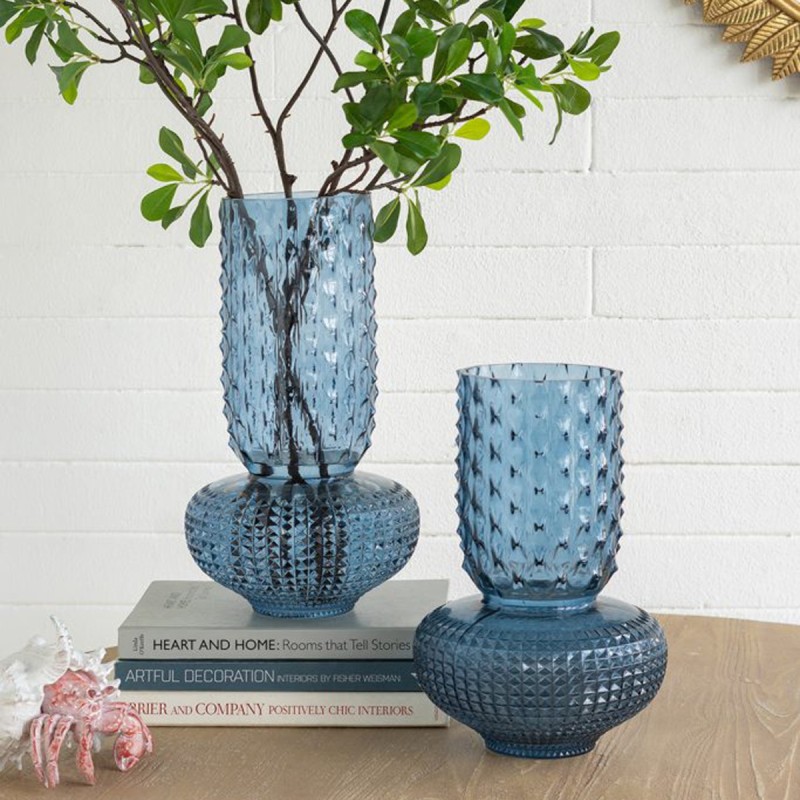 Artekko Glassy Μπλε Γυάλινο Βάζο (21.5x21.5x32.6)cm