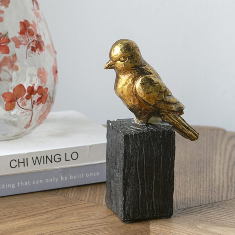 Artekko Animal Χρυσό Επιτραπέζιο Διακοσμητικό Ρητίνης με Πουλάκι (10.8x6x18.5)cm