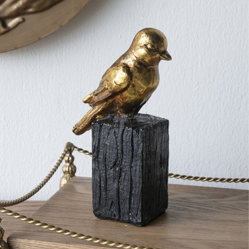 Artekko Animal Χρυσό Επιτραπέζιο Διακοσμητικό Ρητίνης με Πουλάκι (10.8x6x18.5)cm