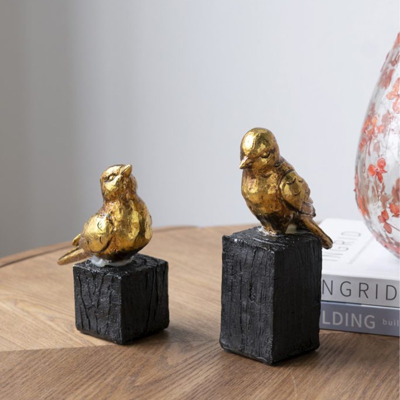 Artekko Animal Χρυσό Επιτραπέζιο Διακοσμητικό Ρητίνης με Πουλάκι (10.8x6x18.5)cm