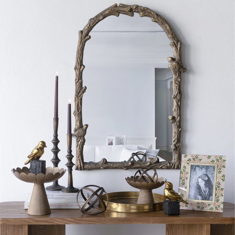 Artekko Animal Χρυσό Επιτραπέζιο Διακοσμητικό Ρητίνης με Πουλάκι (10.8x6x18.5)cm