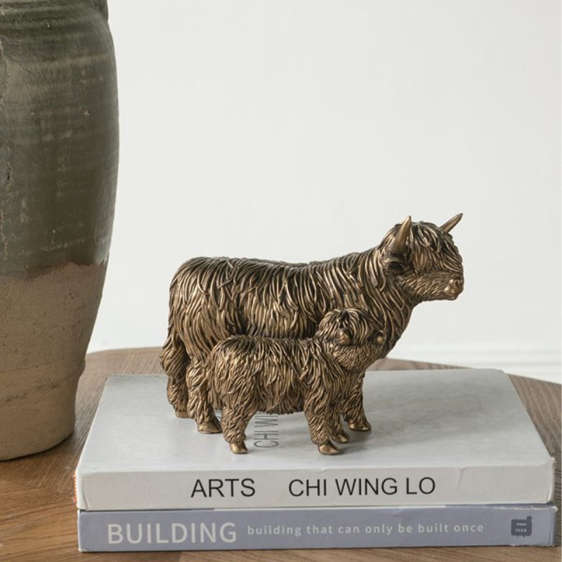 Artekko Animal Μπρονζέ Επιτραπέζιες Διακοσμητικές Αγελάδες από Ρητίνη (19x10.8x13.8)cm