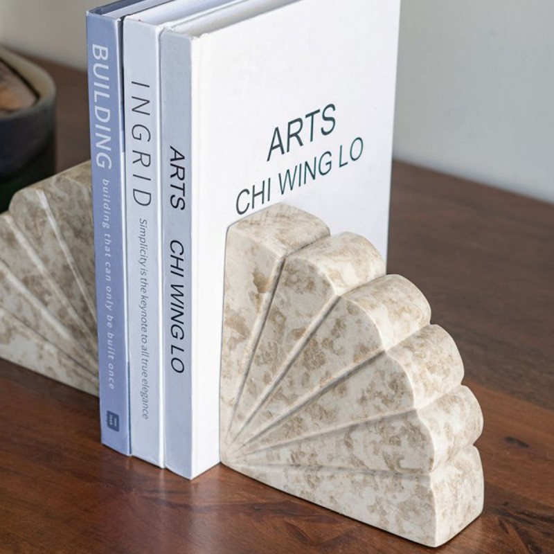 Artekko Bookends Μπεζ Μαρμάρινοι Βιβλιοστάτες (30x15x5)cm 2pcs