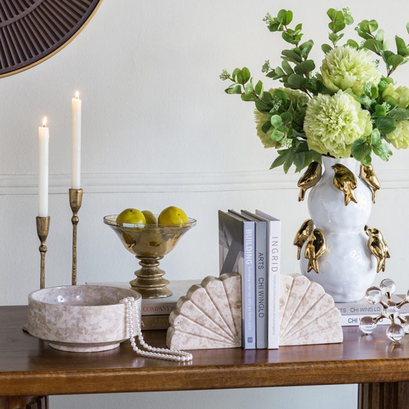 Artekko Bookends Μπεζ Μαρμάρινοι Βιβλιοστάτες (30x15x5)cm 2pcs