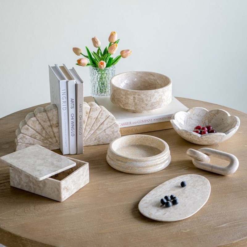 Artekko Bookends Μπεζ Μαρμάρινοι Βιβλιοστάτες (30x15x5)cm 2pcs