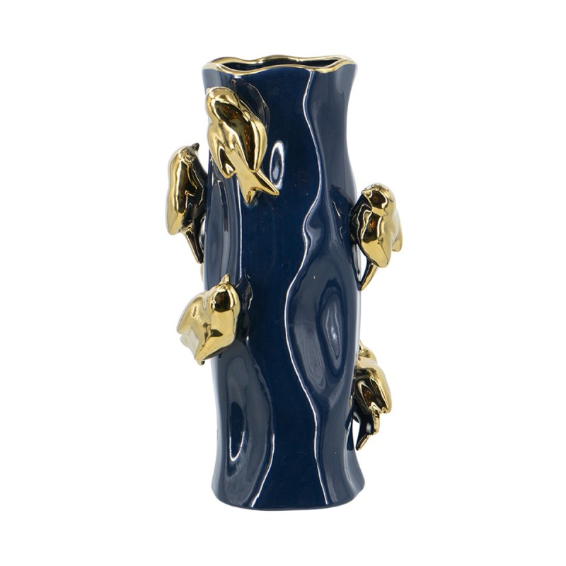 Artekko Bird Μπλε Κεραμικό Βάζο με Χρυσά Πουλιά (20.5x20.5x39.5)cm