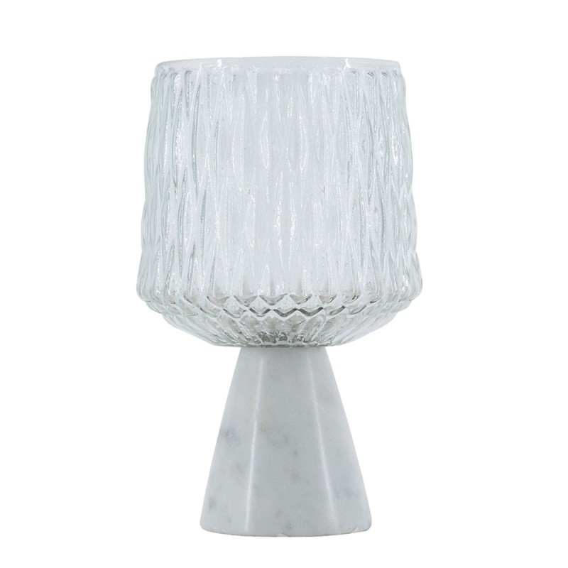 Artekko Marble Διάφανο Γυάλινο Κηροπήγιο σε Λευκή Μαρμάρινη Βάση (13x13x20)cm