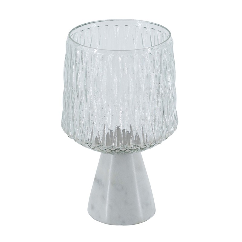 Artekko Marble Διάφανο Γυάλινο Κηροπήγιο σε Λευκή Μαρμάρινη Βάση (13x13x20)cm