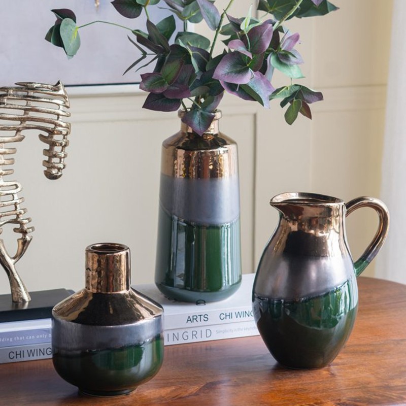 Artekko Electric Κεραμικό Βάζο σε Πράσινο με Μπρονζέ (15.5x15.5x20)cm