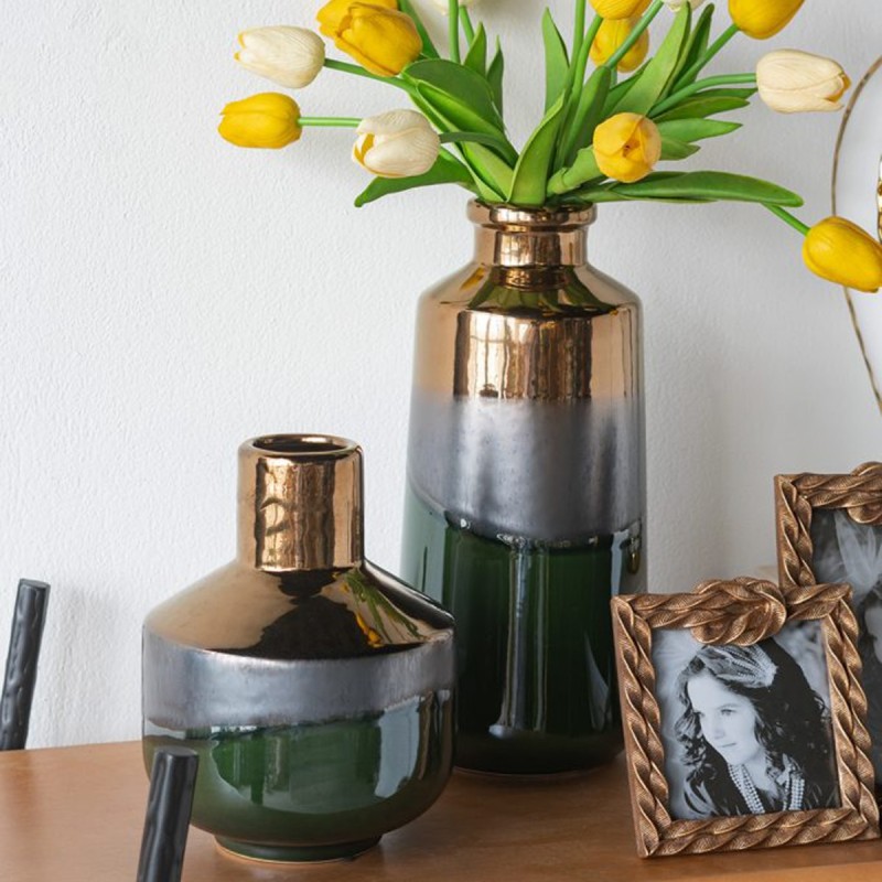 Artekko Electric Κεραμικό Βάζο σε Πράσινο με Μπρονζέ (15.5x15.5x20)cm