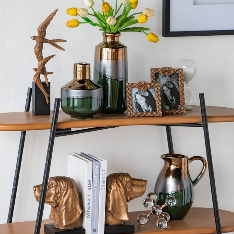 Artekko Electric Κεραμικό Βάζο σε Πράσινο με Μπρονζέ (15.5x15.5x20)cm