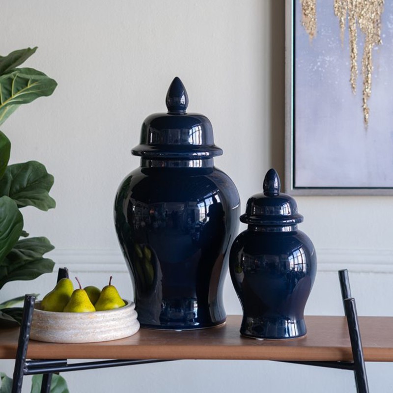 Artekko Melania Μπλε Κεραμικό Διακοσμητικό Δοχείο Βάζο με Καπάκι (16x16x31)cm