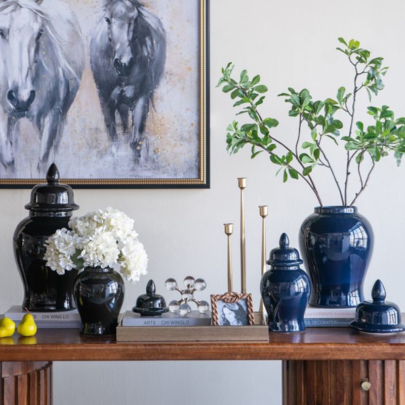 Artekko Melania Μπλε Κεραμικό Διακοσμητικό Δοχείο Βάζο με Καπάκι (16x16x31)cm