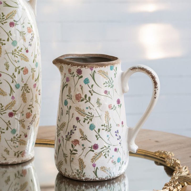 Artekko Aging Λευκό Κεραμικό Βάζο Κανάτα με Λουλούδια (20.5x14.5x23)cm