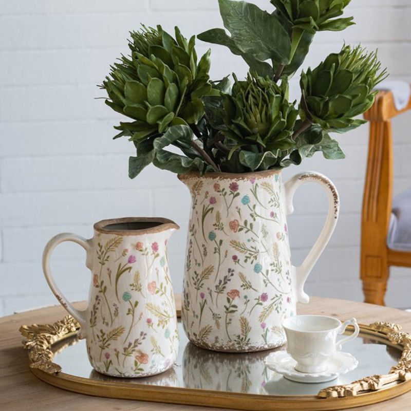 Artekko Aging Λευκό Κεραμικό Βάζο Κανάτα με Λουλούδια (16x11.5x18)cm