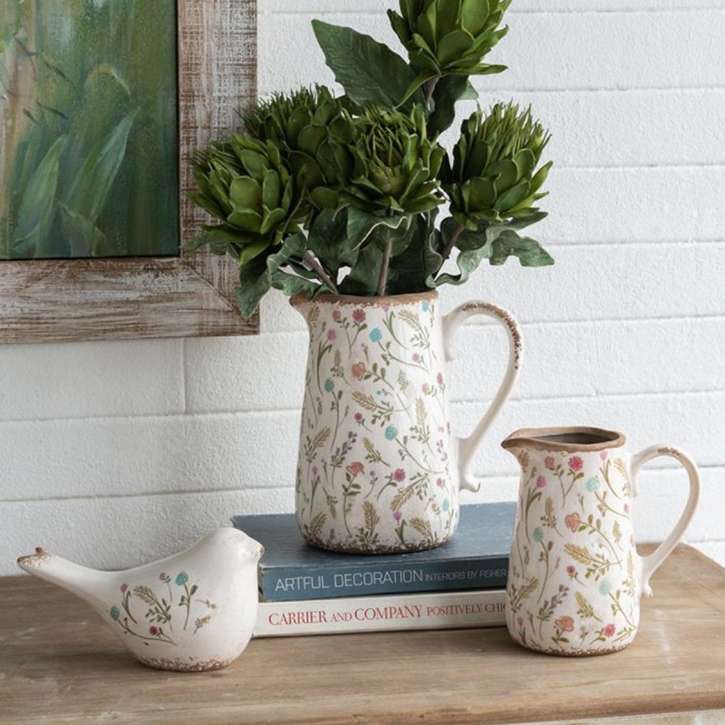 Artekko Aging Λευκό Κεραμικό Βάζο Κανάτα με Λουλούδια (16x11.5x18)cm