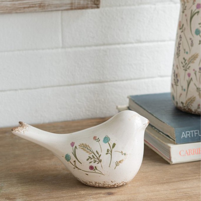 Artekko Aging Λευκό Κεραμικό Διακοσμητικό Πουλί με Λουλούδια (20.5x9x11.5)cm